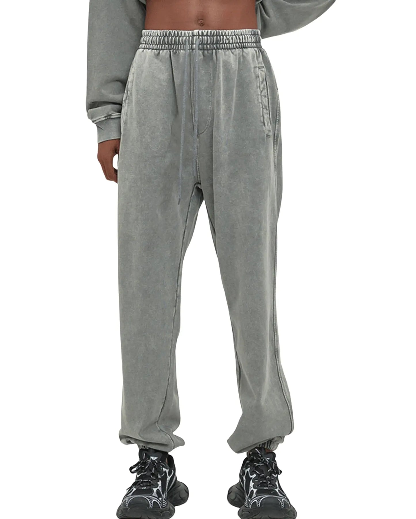 Oymyakon Mens Acid Wash Sweatpants Elastic Waist Drawstring Sweat Pants Cotton Athletic Jogger Long Pants with Pockets Dark Grey